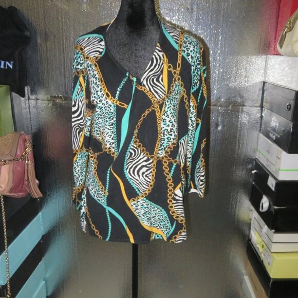 La Madona Chains Zebra Cheetah Animal Print Tunic Top Blouse XL - Picture 1 of 7
